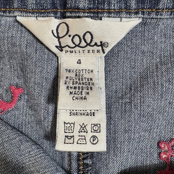 Lilly Pulitzer Denim Mini Skirt with Embroidered Pink Whales Size 4 Beach - Picture 7 of 12